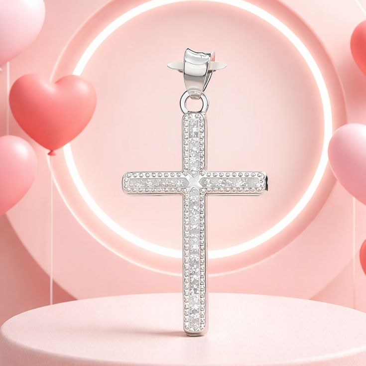 Dije Cruz Zirconias incrustadas, Mide3.5cm, Plata mexicana 925