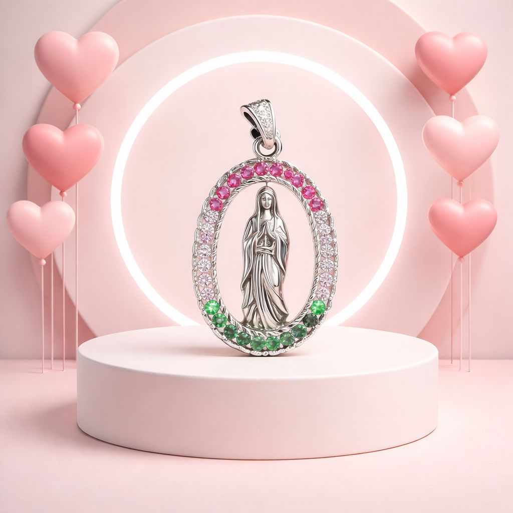 Dije Medalla tricolor Virgen de Guadalupe, mide 3.5 CM Plata Italiana 925