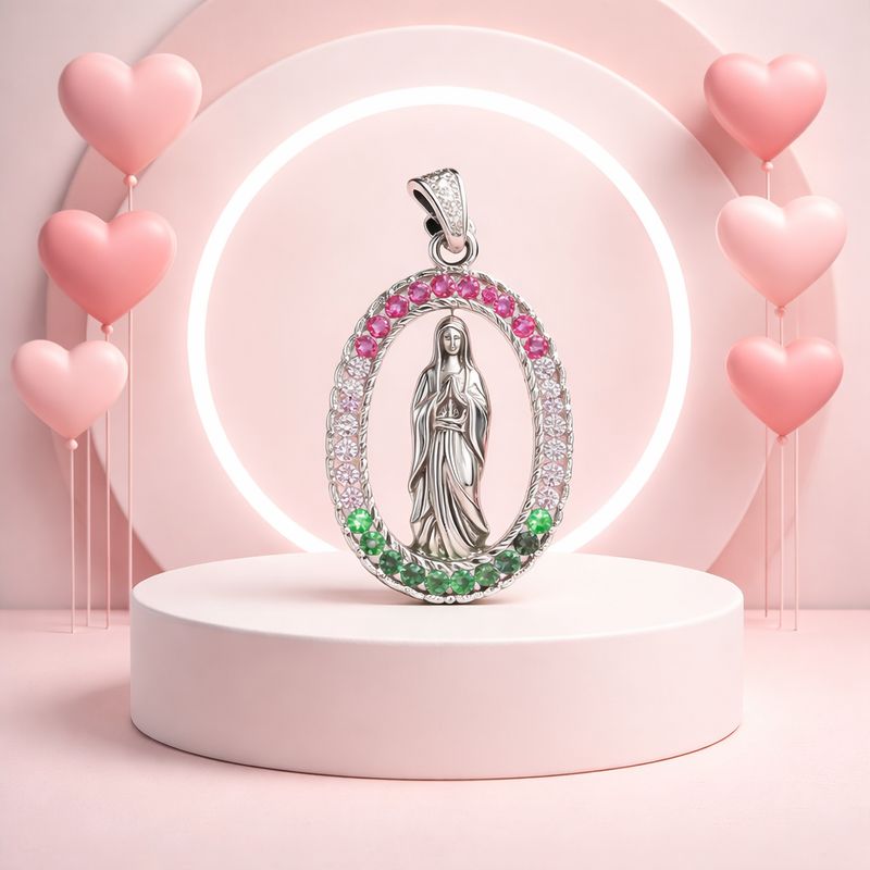 Dije Medalla tricolor Virgen de Guadalupe, mide 3.5 CM Plata Italiana 925