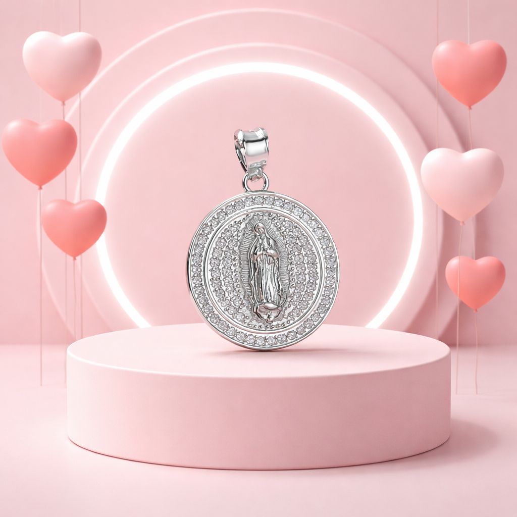 Dije Medalla Micropabe Virgen de Guadalupe, mide 2.5cm, Plata Mexicana 925