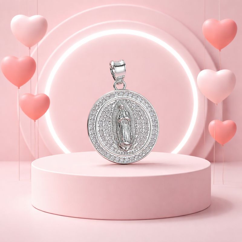 Dije Medalla Micropabe Virgen de Guadalupe, mide 2.5cm, Plata Mexicana 925