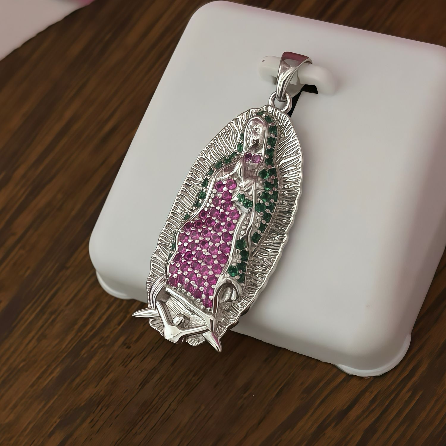 Dije Virgen de Guadalupe Tricolor, mide 3cm, Plata Koreana 925 CON RODIO