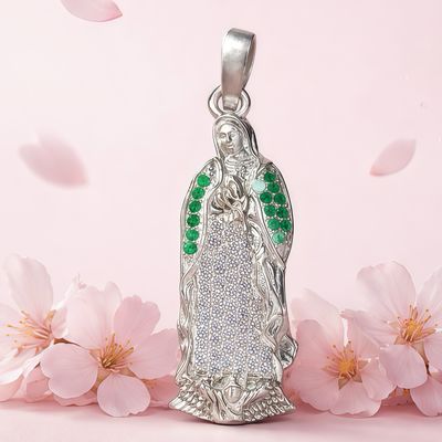 Dije Virgen de Guadalupe Manto verde, mide 5CM Plata 925 Mexicana