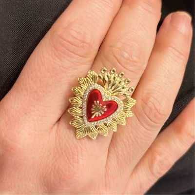 Anillo Corazon Esmaltado Corona Ajustable Blass Plated