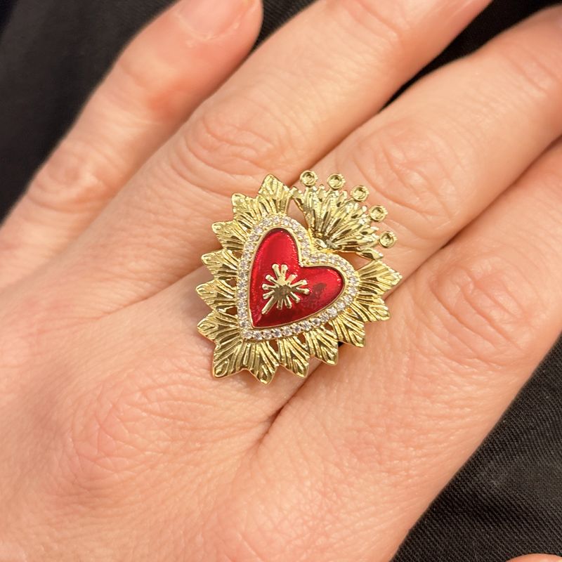 Anillo Corazon Esmaltado Corona Ajustable Blass Plated