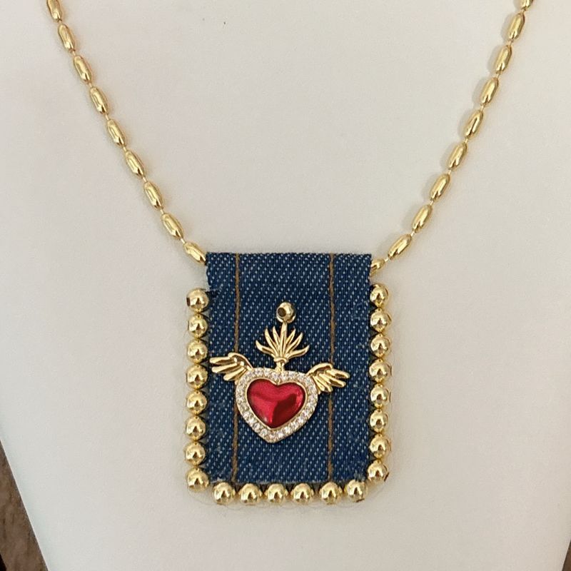 Collar Escapurario Demi Brass Plated Corazon Con Alas.