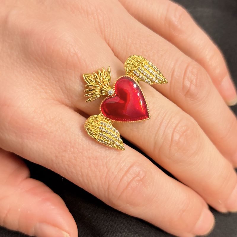 Anillo Corazon Esmaltado Alas  Ajustable Blass Plated