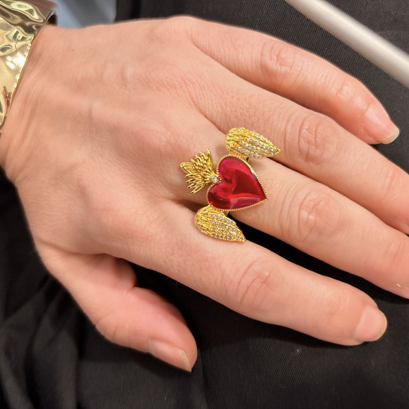 Anillo Corazon Esmaltado Alas  Ajustable Blass Plated