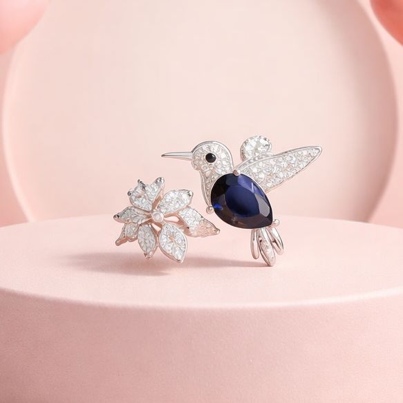 Anillo Artesanal Colibri  Color Navy Multi Zirconias, Plata Mexicana .925