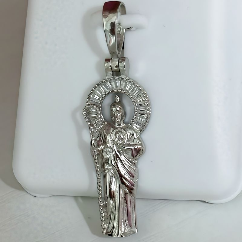 Dije San Judas Micropabe extra Pulido, mide 3.5cm, Plata Italiana 925 con Rodio