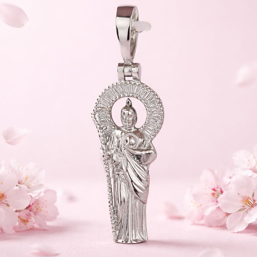 Dije San Judas Micropabe extra Pulido, mide 3.5cm, Plata Italiana 925 con Rodio
