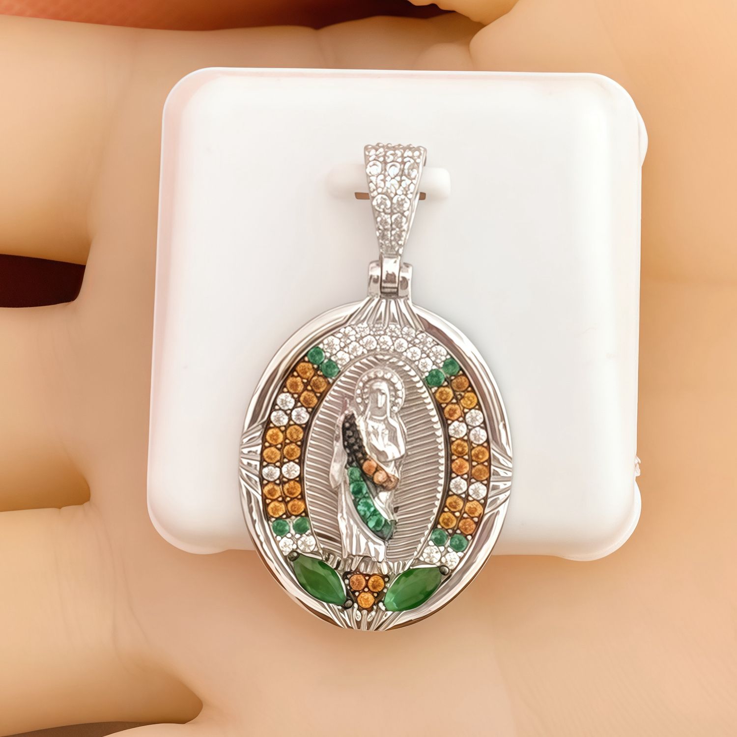 Dije Medalla San Judas Tricolor Micropabe, mide3.5cm, Plata Italiana 925 con Rodio