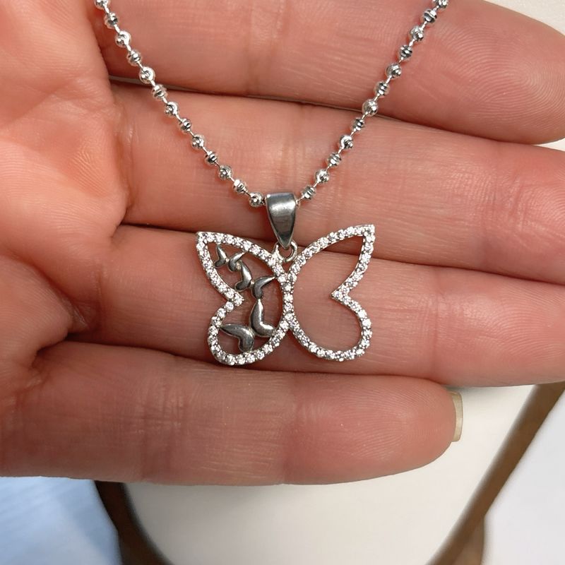 Duo Cadena &amp;Dije Mariposa Micropabe, Plata Italiana 925