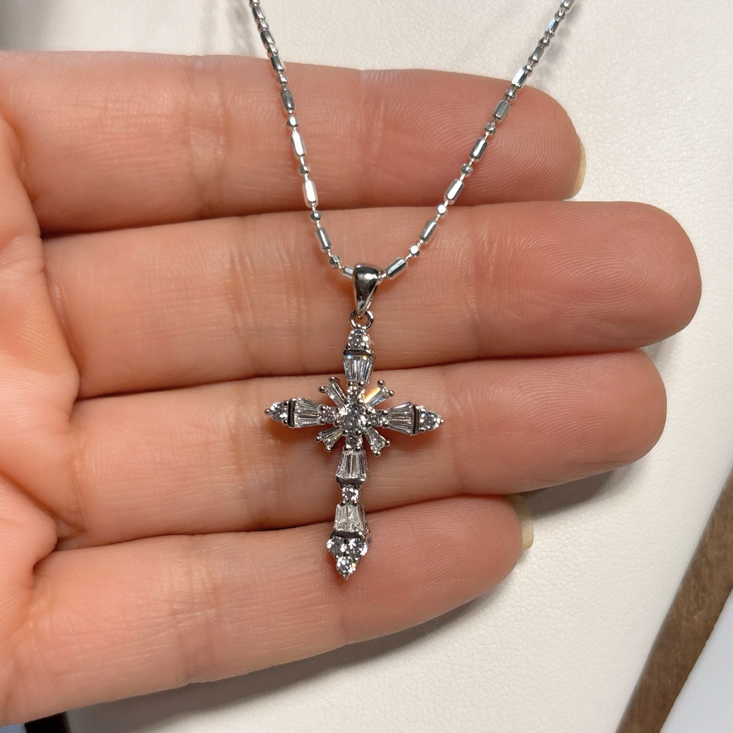 Duo Cadena &amp; Dije Cruz fancy Micropabe Plata 925