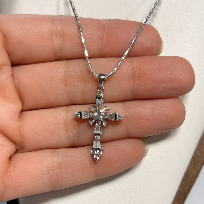 Duo Cadena &amp; Dije Cruz fancy Micropabe Plata 925