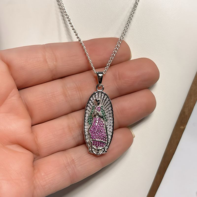 Duo Cadena &amp; Dije Virgen de Guadalupe 3D micropabe tricolor, Plata 925 Italiana