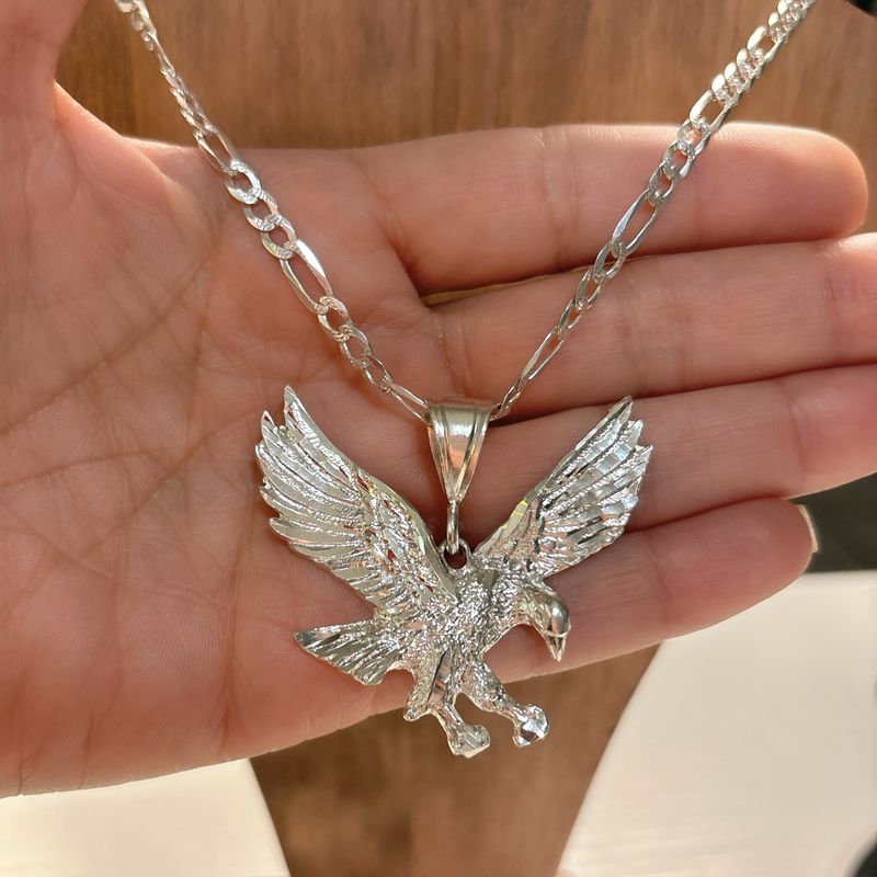Duo Cadena &amp; Dije Aguila para Caballero en Plata 925