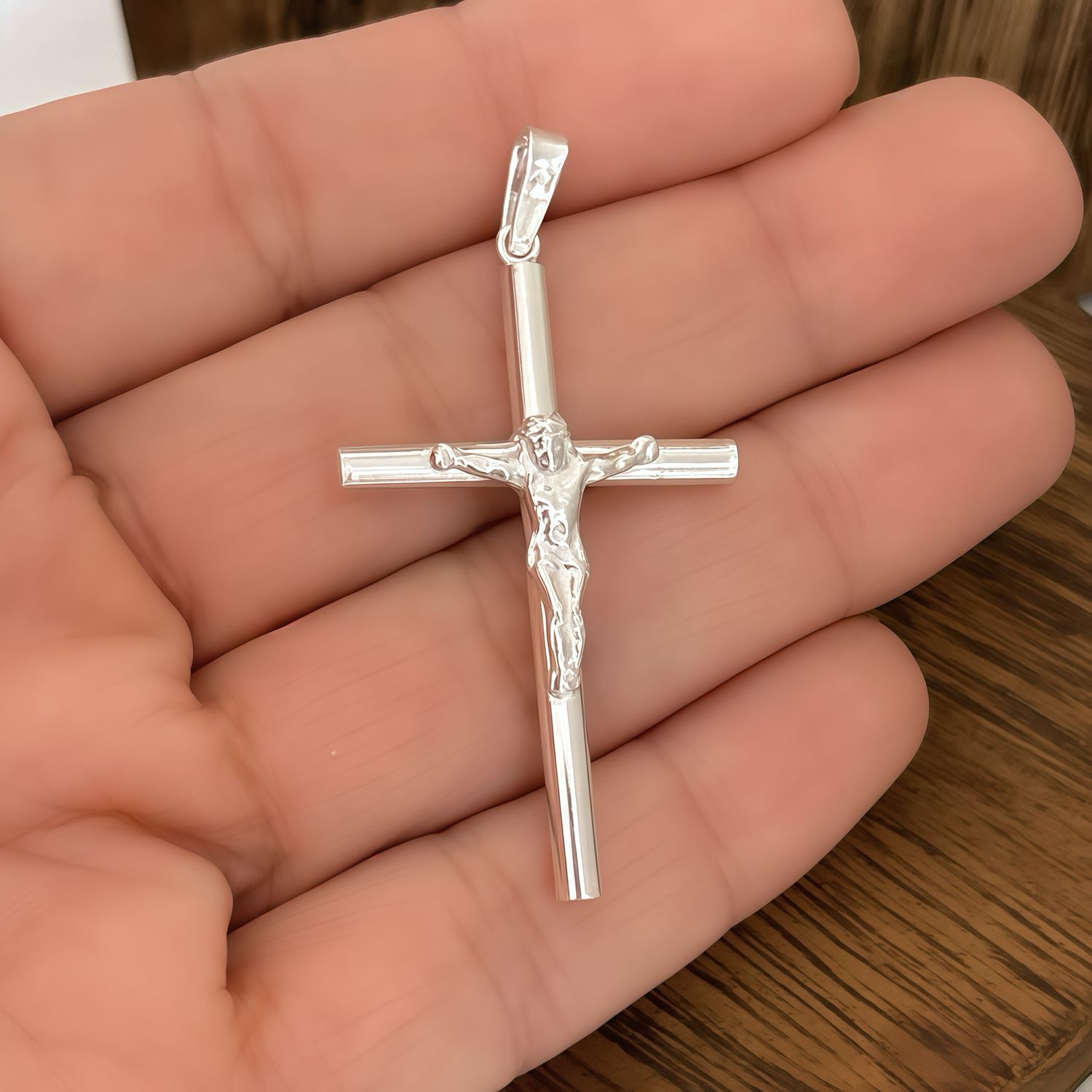 Dije Cruz con Cristo Tubo, mide5CM, Plata Mexicana 925