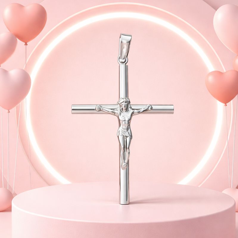 Dije Cruz con Cristo Tubo, mide5CM, Plata Mexicana 925