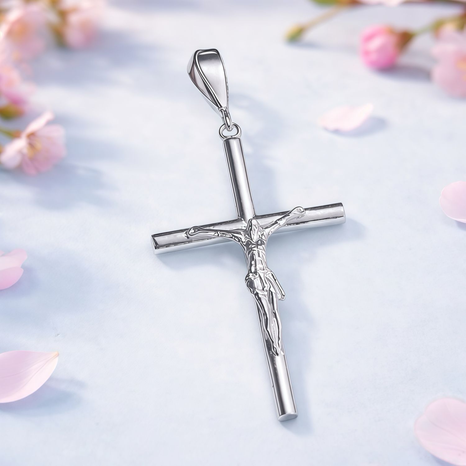 Dije Cruz con Cristo Tubo, mide 4CM, Plata Mexicana 925