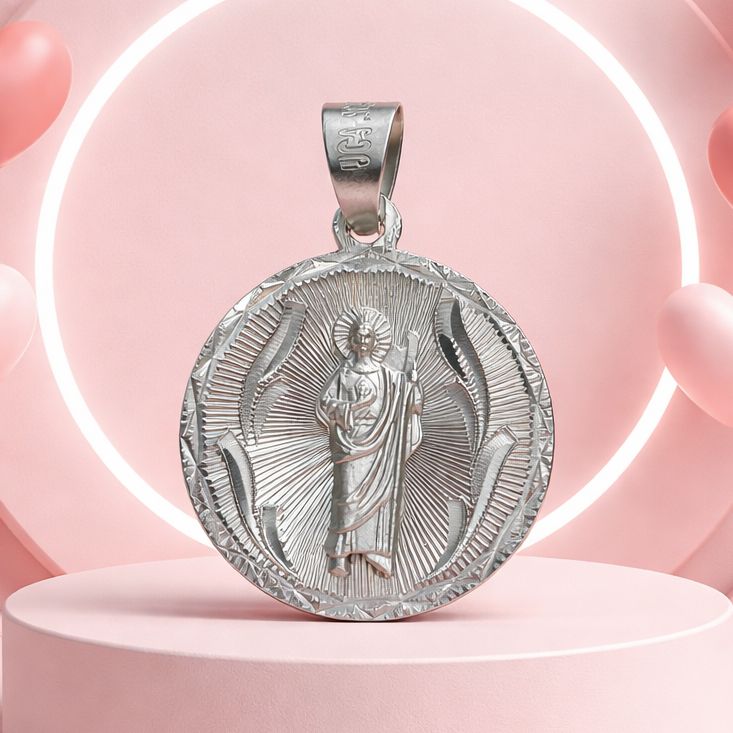 Dije Medalla san Judas Diamantada, Plata Mexicana 925