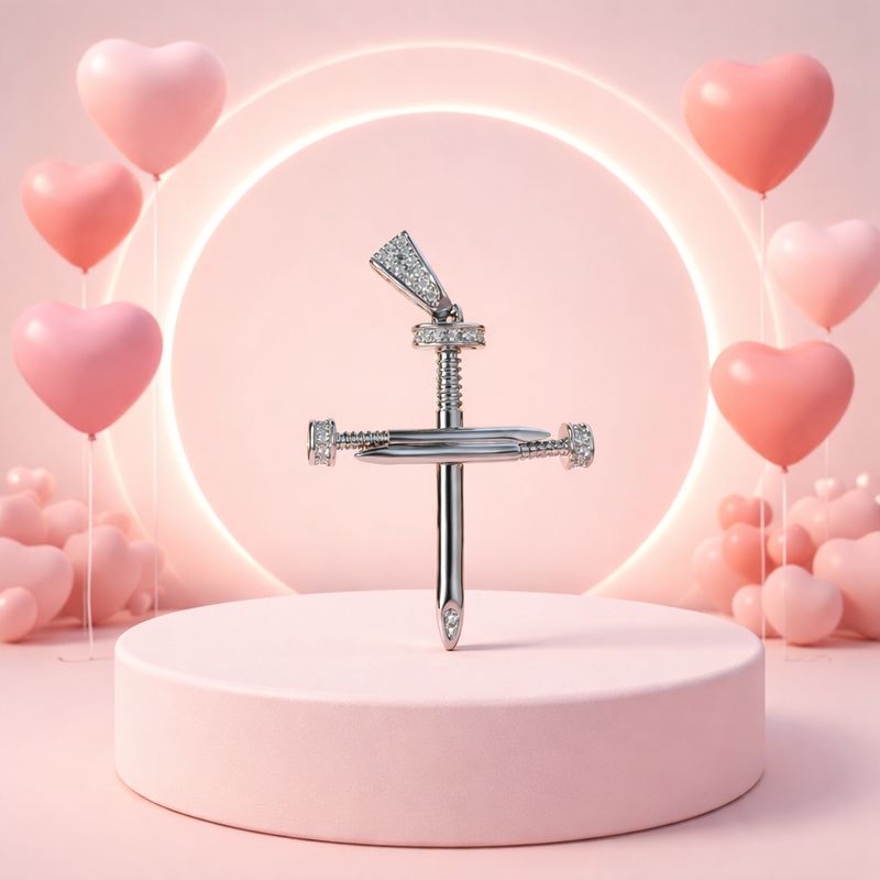 Dije Cruz Clavo Fancy, mide5CM, Plata 925 Italiana