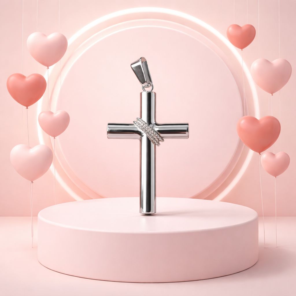 Dije Cruz Tubo lazo mide5CM, Plata Mexicana 925