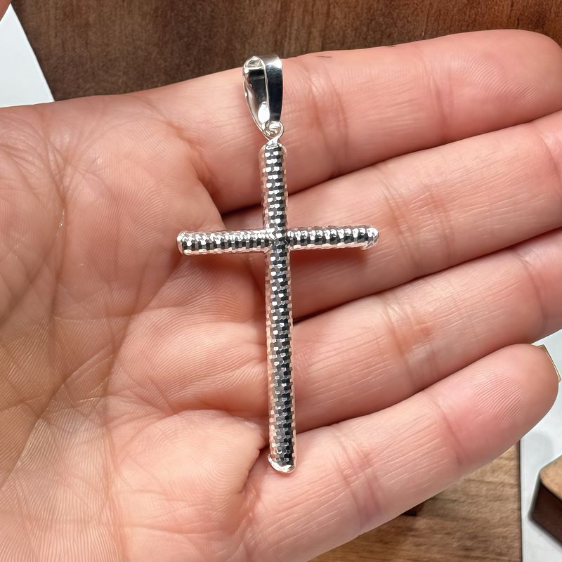 Dije Cruz Diamantada mide 6CM, Plata Mexicana 925