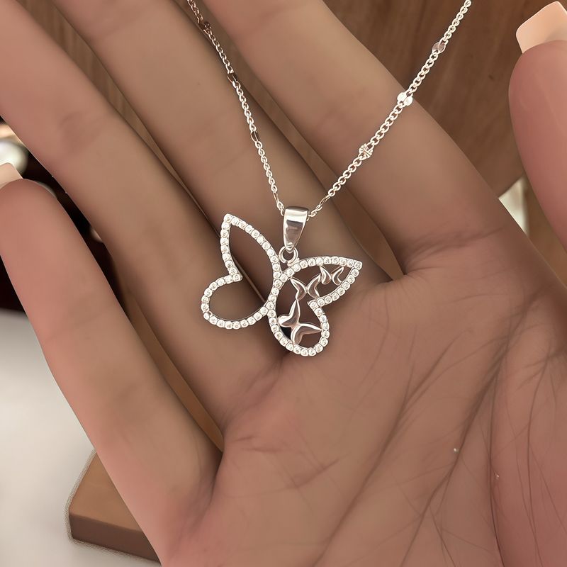 Duo Cadena Fancy y Dije de Mariposa Cadena mide 22 de largo 2mm de ancho plata 925 Mexicana