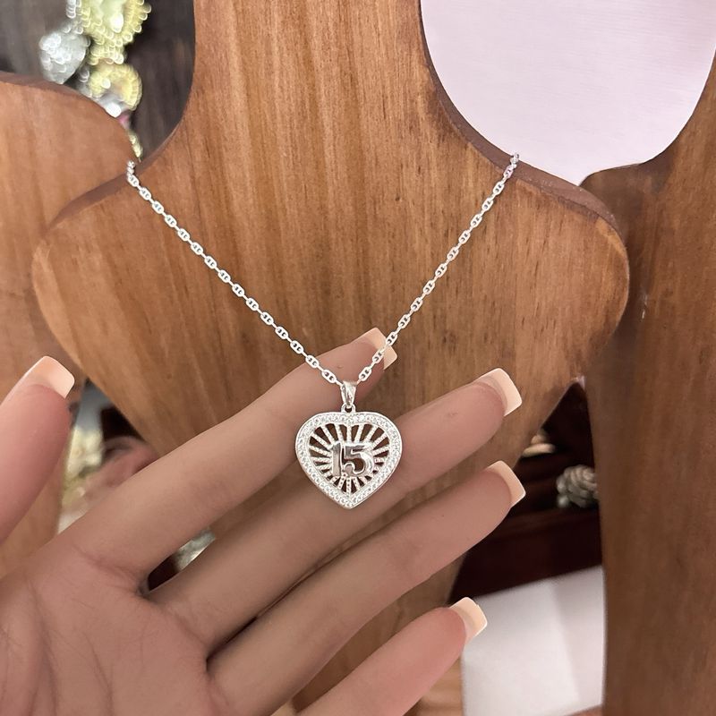 Duo Cadea y Dije de corazon 15, en plata 925 Mexicana