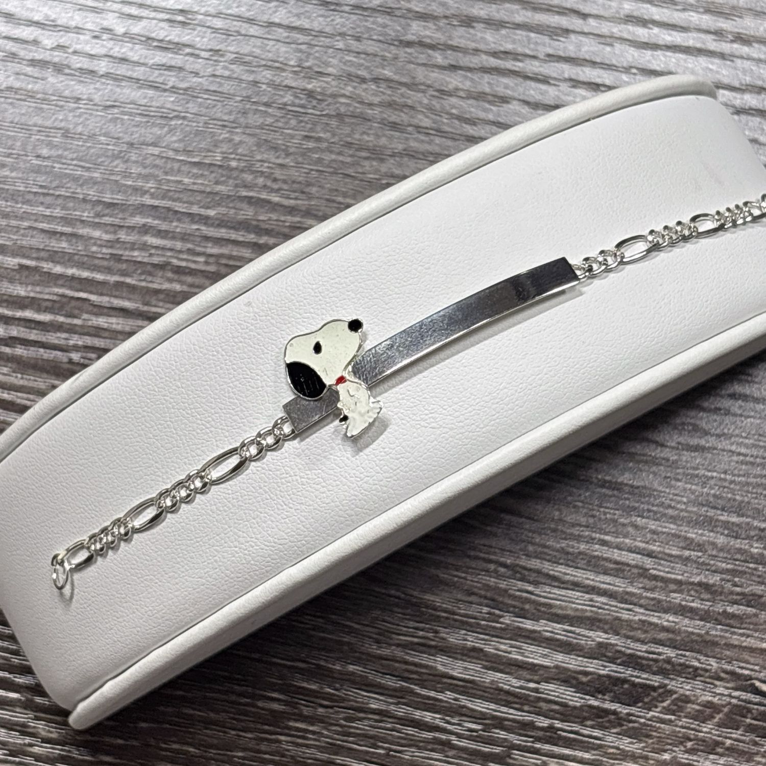 Pulsera Figaro con placa Perrito 5" de largo, 3mm de ancho, Plata 925 MX