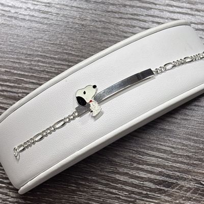 Pulsera Figaro con placa Perrito 5" de largo, 3mm de ancho, Plata 925 MX
