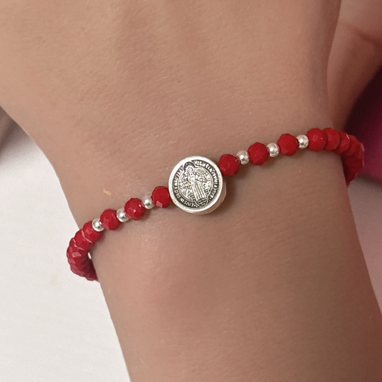 Pulsera Hilo con Cristales San Benito con Plata Mexicana 925