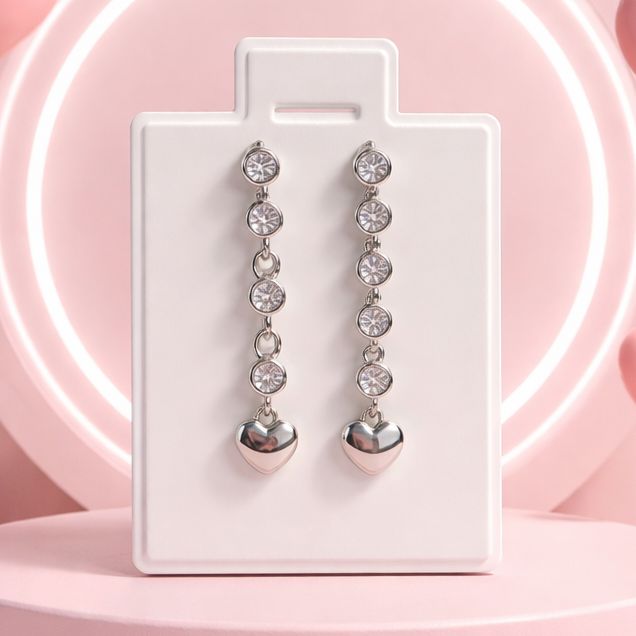 Arete Largo Corazones Plata 925 Italiana