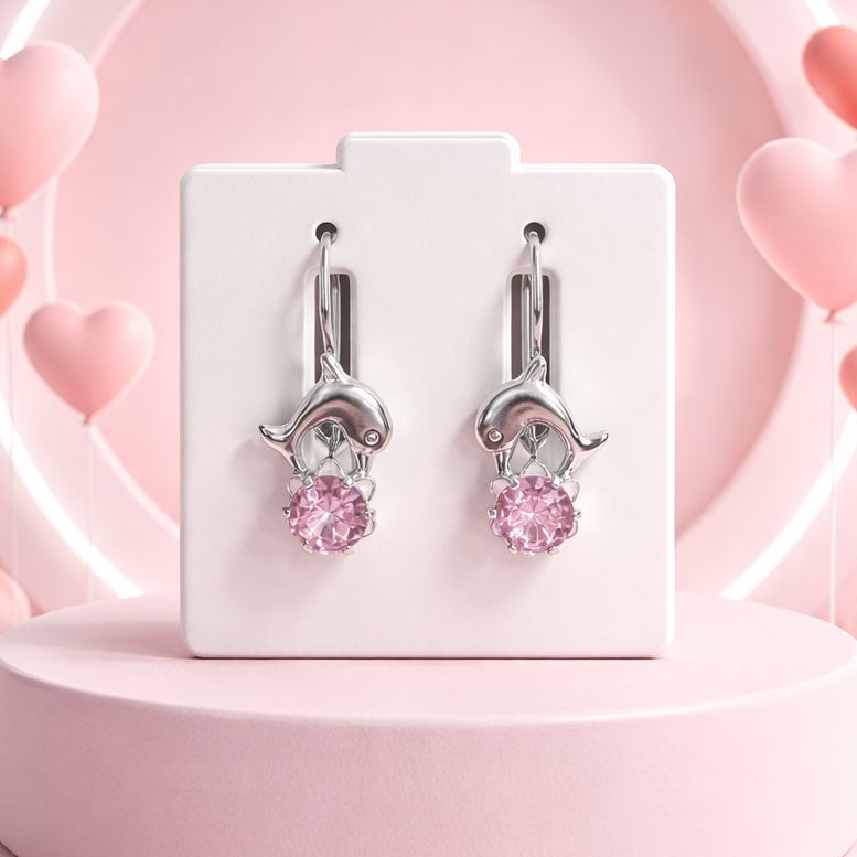 Arete Arillo Delfin con ZC Rosa Plata 925 MX