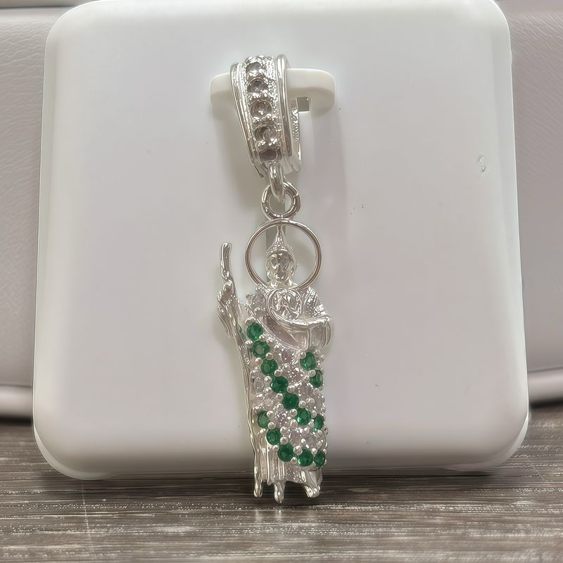 Dije San Judas manto mini verde, mide 3cm, Plata 925 Mexicana