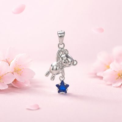 Dije Osito con Estrella Azul ,mide 2.5cm  Plata 925 Mexicana