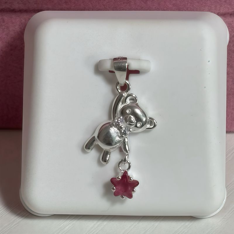 Dije Osito con Estrella Rosa,mide 2.5cm  Plata 925 Mexicana