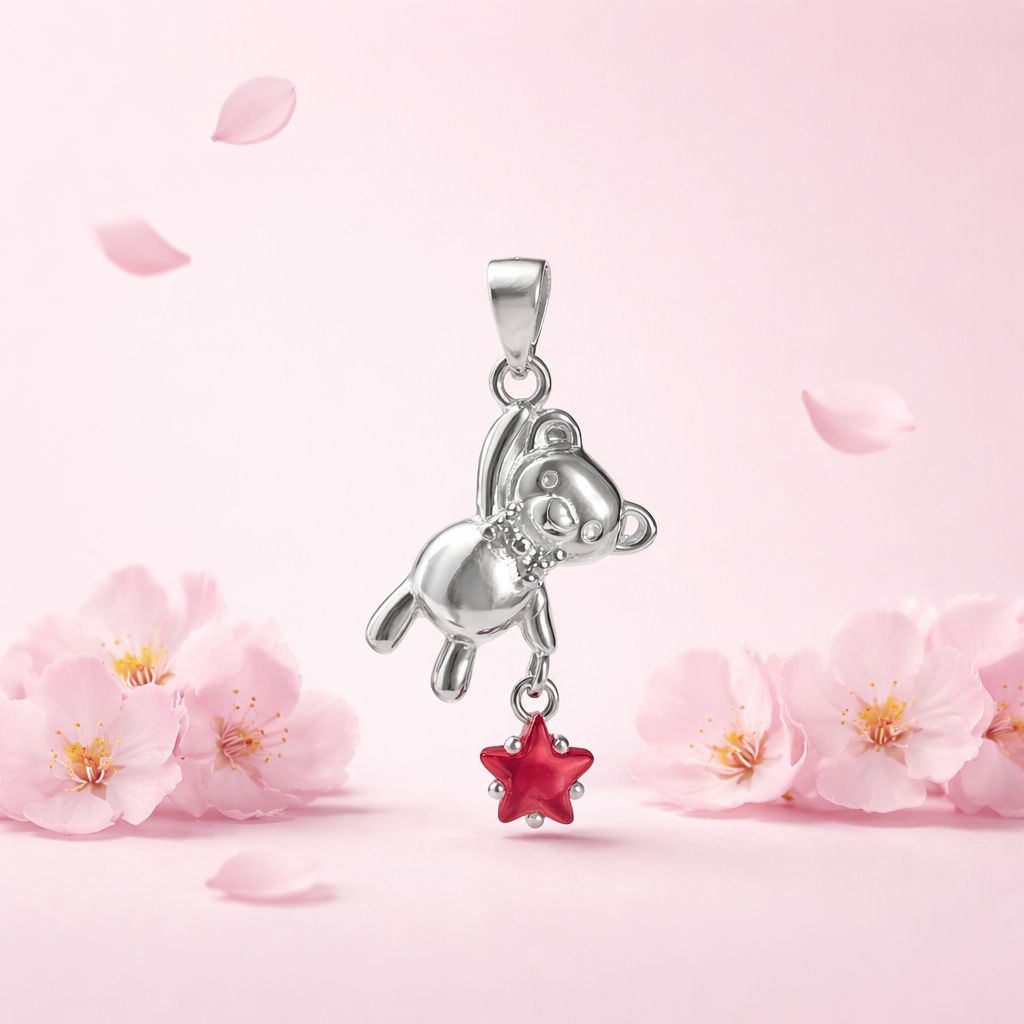 Dije Osito con Estrella Rosa,mide 2.5cm  Plata 925 Mexicana