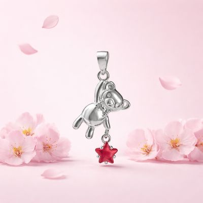 Dije Osito con Estrella Rosa,mide 2.5cm  Plata 925 Mexicana