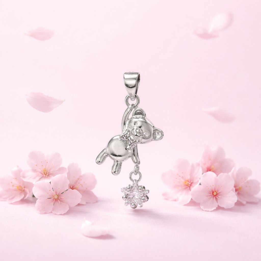 Dije Osito con Estrella Blanca ,mide 2.5cm  Plata 925 Mexicana