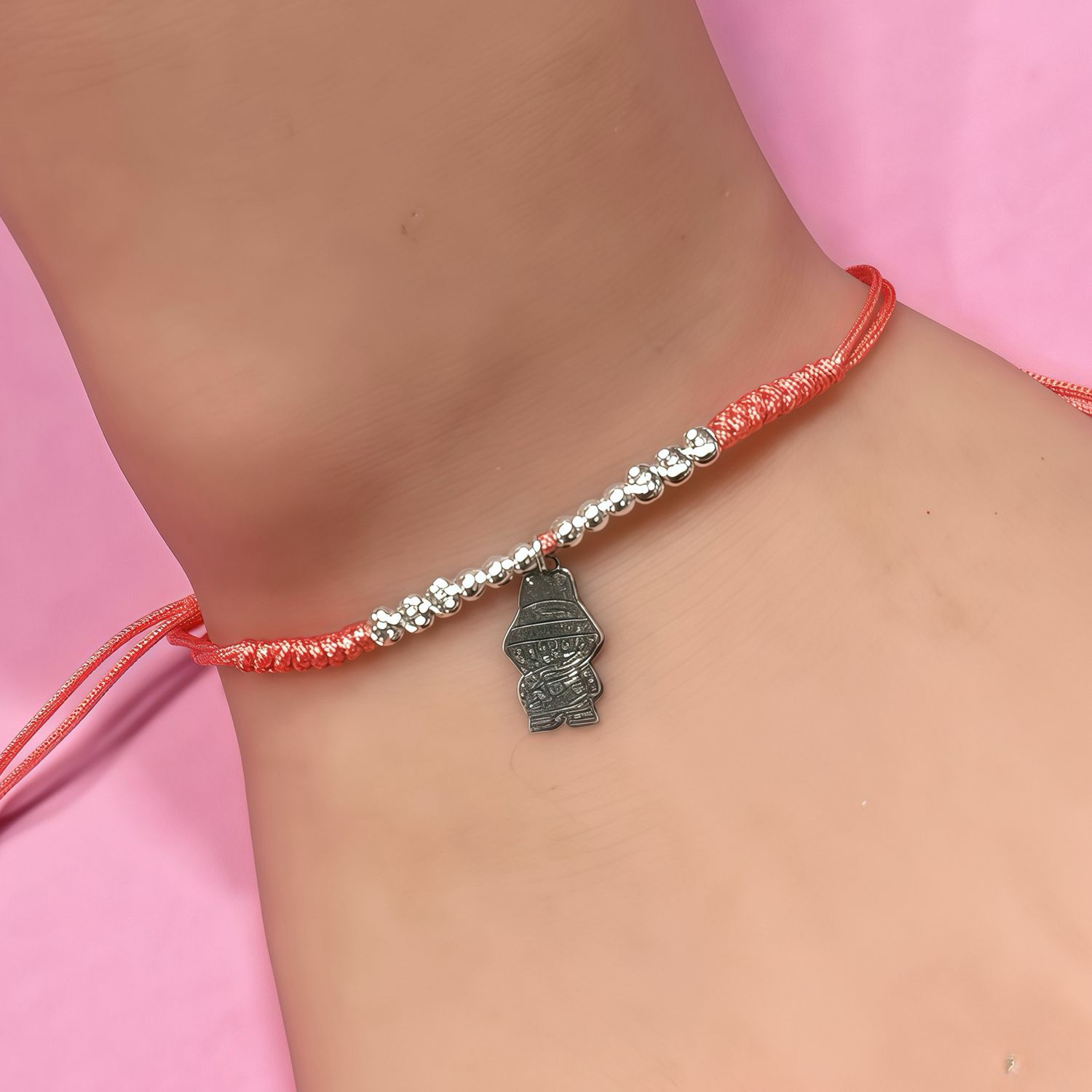 Pulsera Hilo CORAL Monito Plata 925 MX