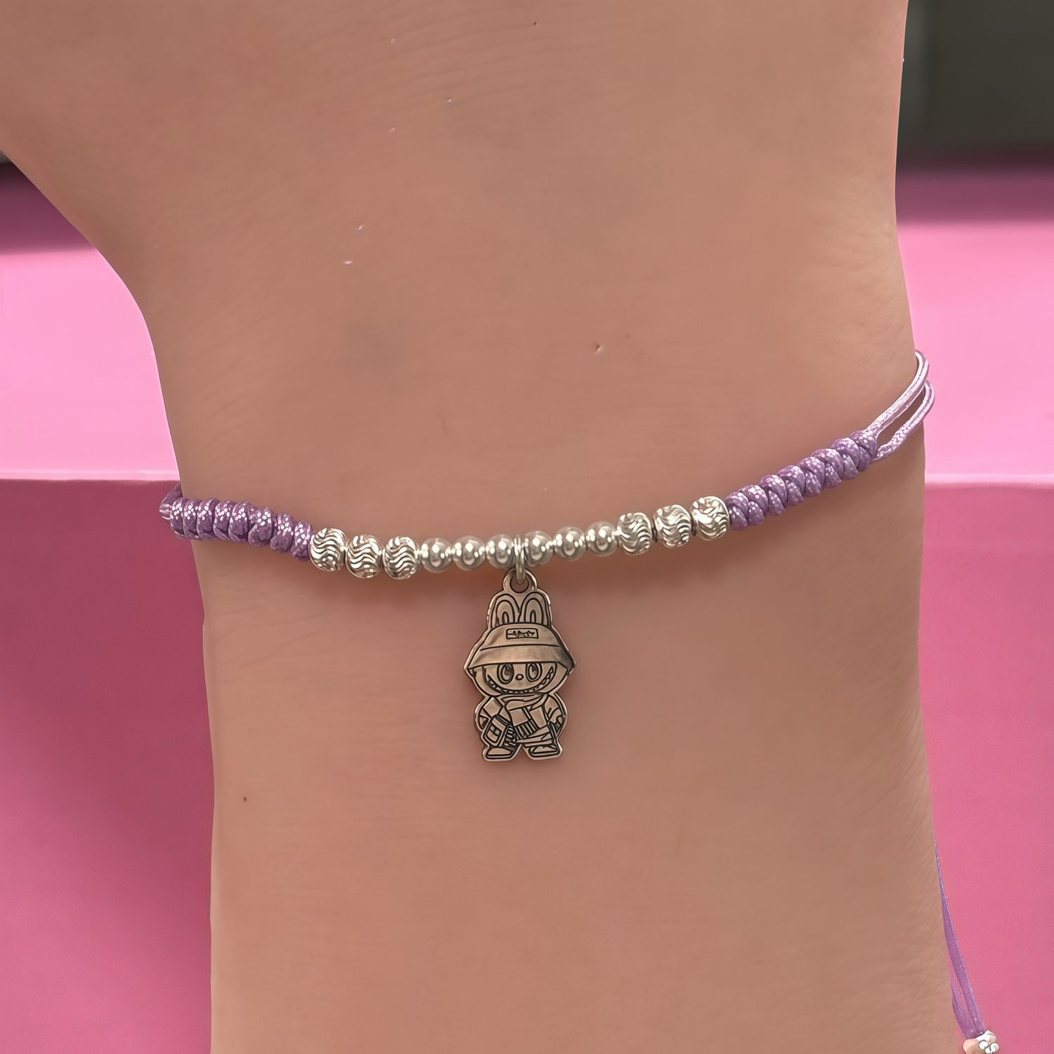 Pulsera Hilo Lila Monito Plata 925 MX