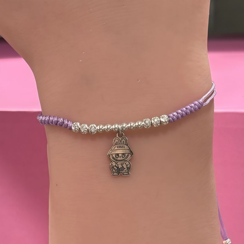 Pulsera Hilo Lila Monito Plata 925 MX