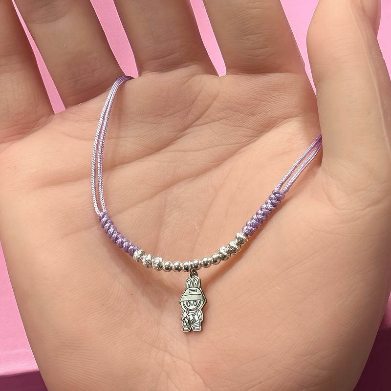 Pulsera Hilo Lila Monito Plata 925 MX