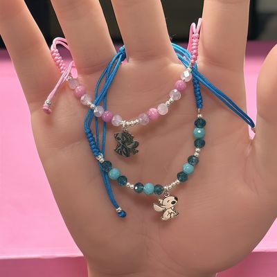 Duo Pulseras de Hilo con Cristales Ohana con Animalito  Plata 925 MX