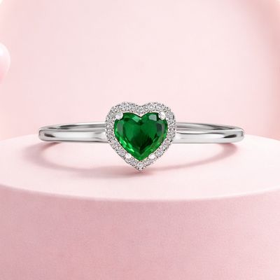 Anillo Corazon Zirconia Verde, Plata 925 Mexicana.