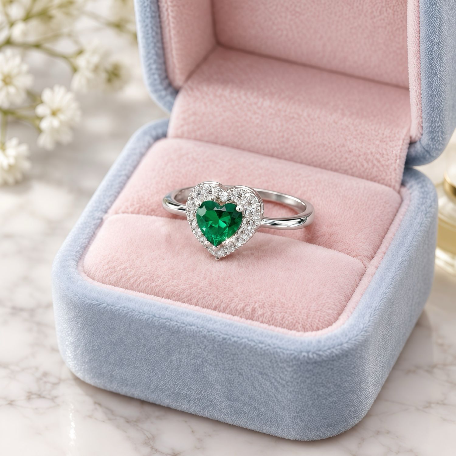 Anillo Corazon Zirconia Verde, Plata 925 Mexicana.