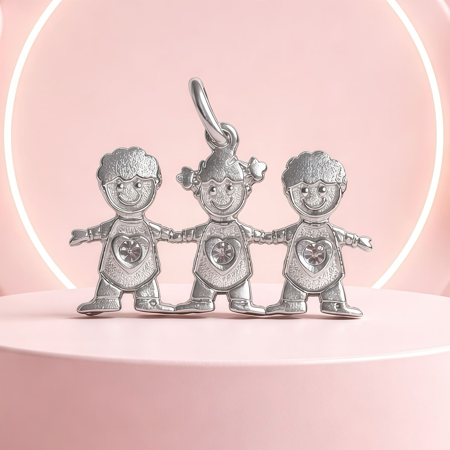 Dije 2 Niños y 1 Niña mide 3.5cm, Plata 925 Mexicana