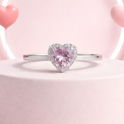 Anillo Corazon Zirconia Rosa, Plata 925 Mexicana.